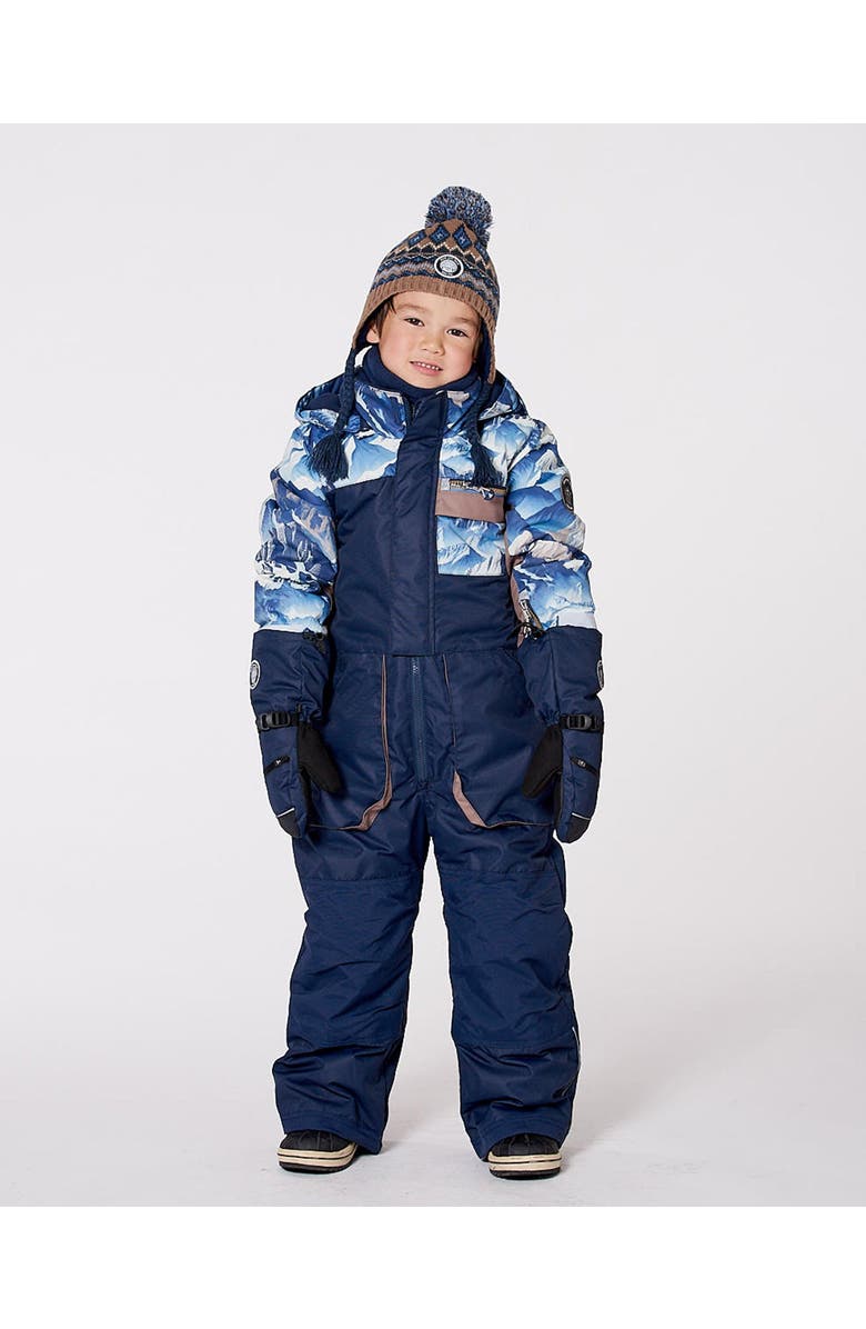 Deux par Deux One-Piece Play Snowsuit with Mountains, Main, color, Navy Blue