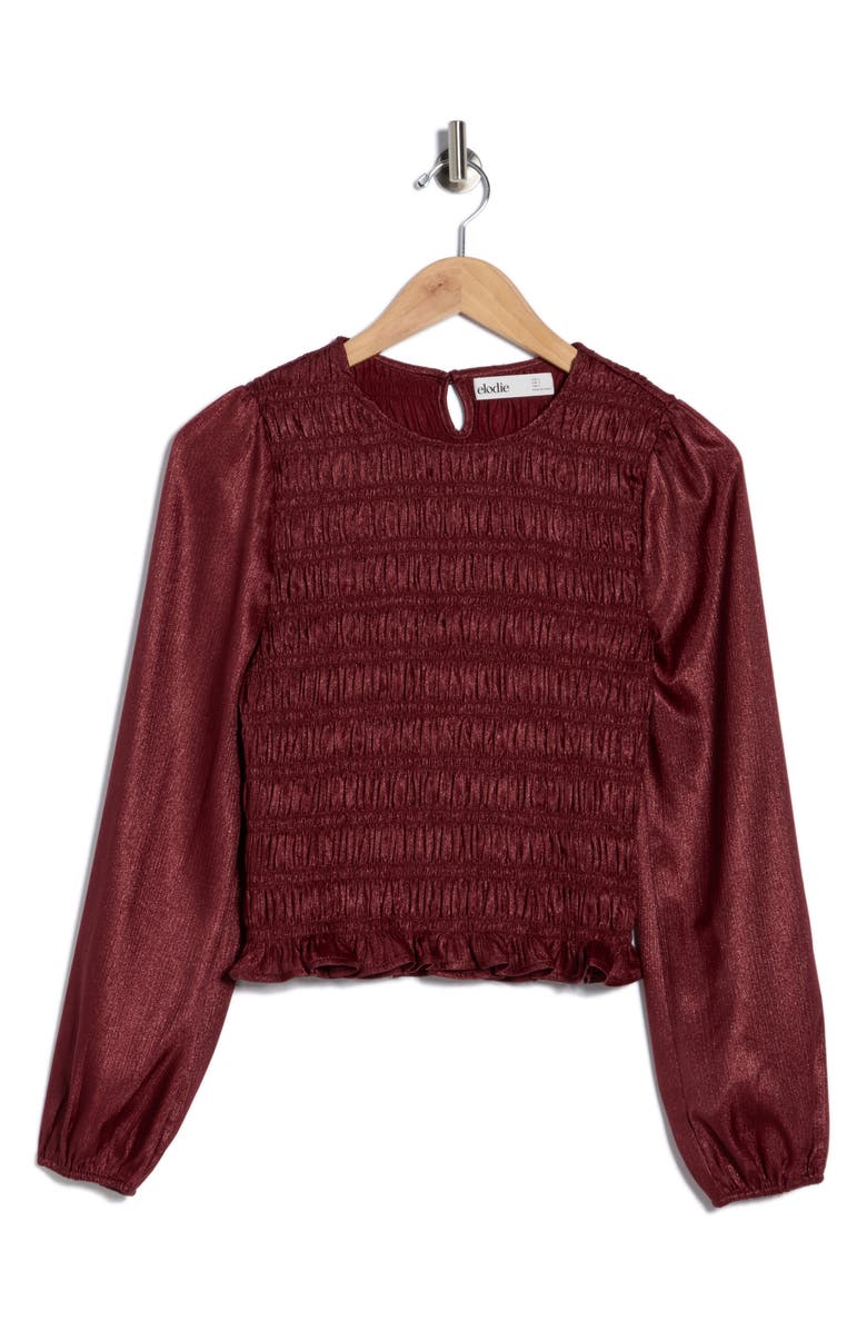 Elodie Smocked Ruffled Top, Alternate, color, Wine