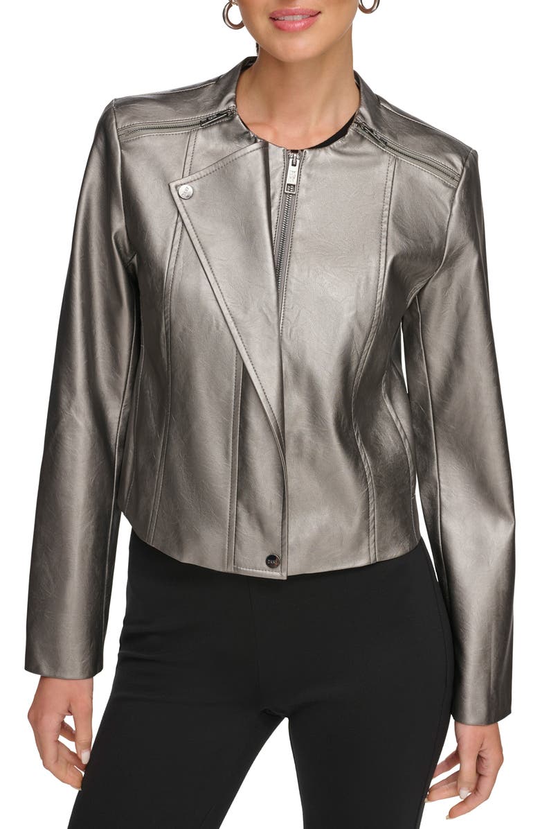 DKNY Faux Leather Moto Jacket, Main, color, 
