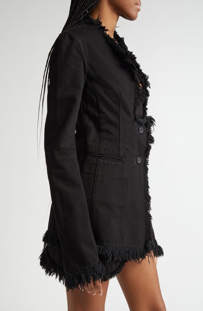 FERRAGAMO Asymmetric Raw Edge Denim Blazer, Alternate, color, Nero