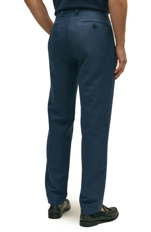 Brooks Brothers Flat Front Linen & Cotton Twill Chinos In Mood Indigo