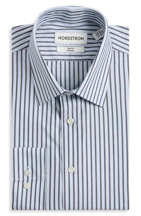 Striped Trim Fit Cotton Dress Shirt