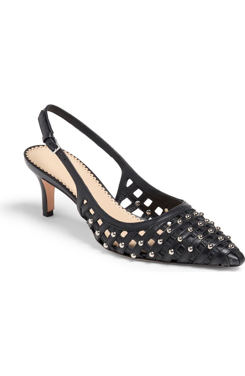 Cinq à Sept Rena Cage Studded Slingback Pointed Toe Pump, Main, color, Black
