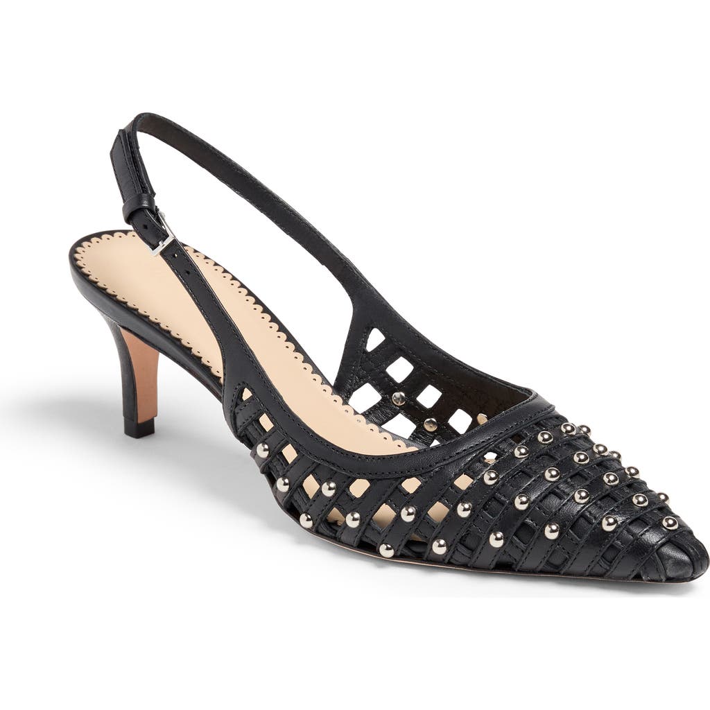 Cinq À Sept Rena Cage Studded Slingback Pointed Toe Pump In Black