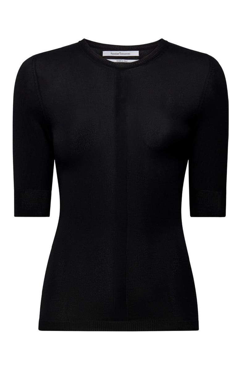 Another Tomorrow Fitted Knit Top, Alternate, color, Black