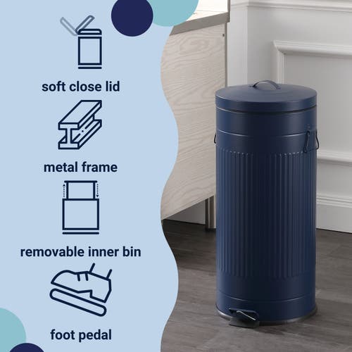 Happimess Theo Retro 8-gallon Step Trash Can With Soft-close Lid And Mini Trash Can In Blue