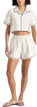 Manière De Voir Maude Satin Cropped Shirt with Piping