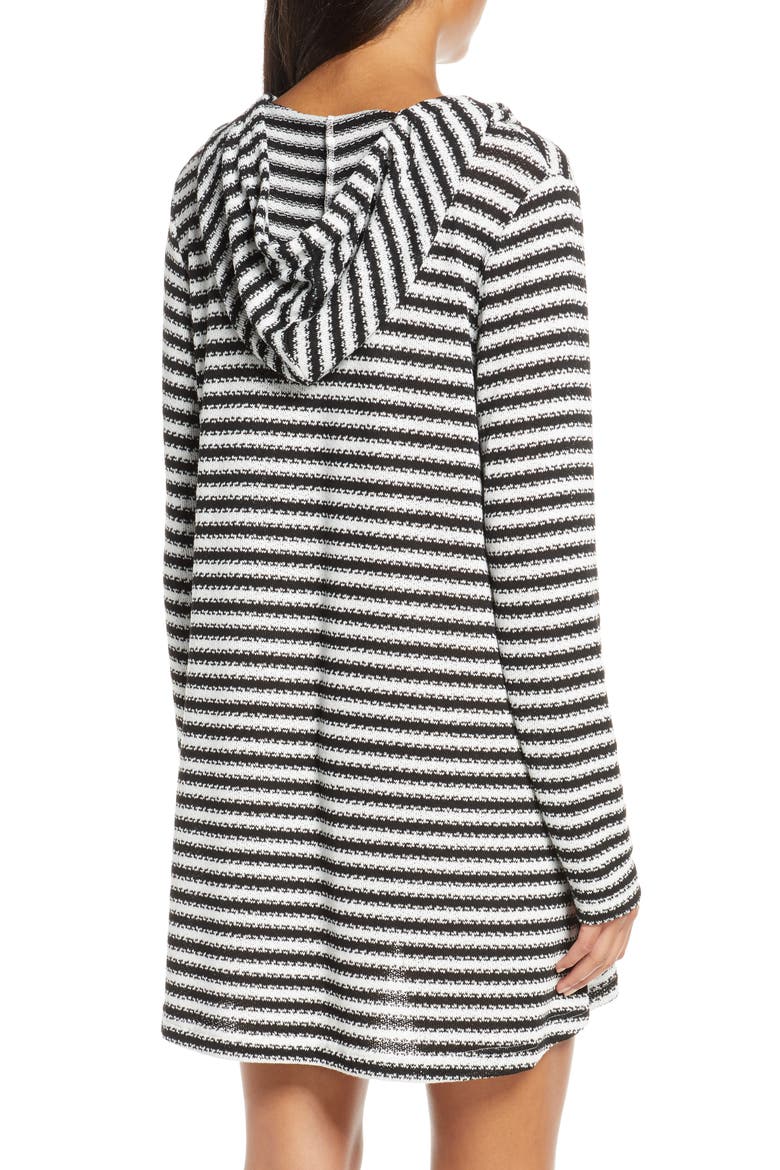 Slouchy Hooded Sweater Cover-Up Tunic, Alternate, color, BLACK/ WHITE