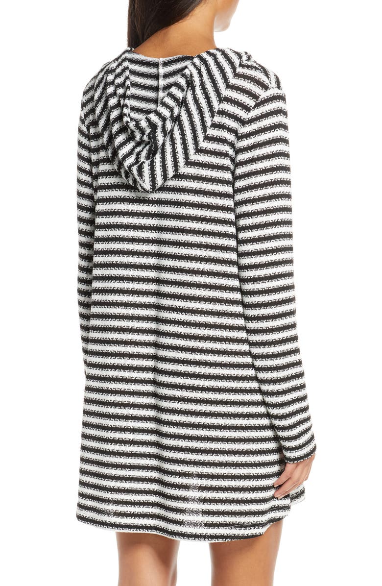 La Blanca Slouchy Hooded Sweater Cover-Up Tunic, Alternate, color, Black/ White