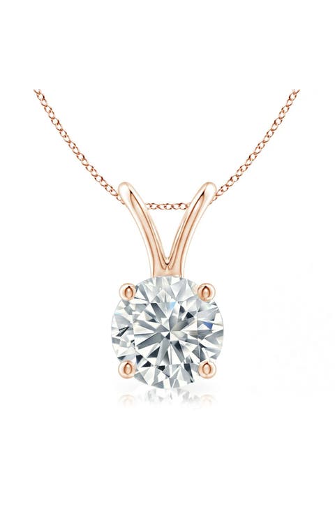 14k Rose Gold Lab-grown Round Diamond Solitaire Pendant Necklace W/ 18" Chain