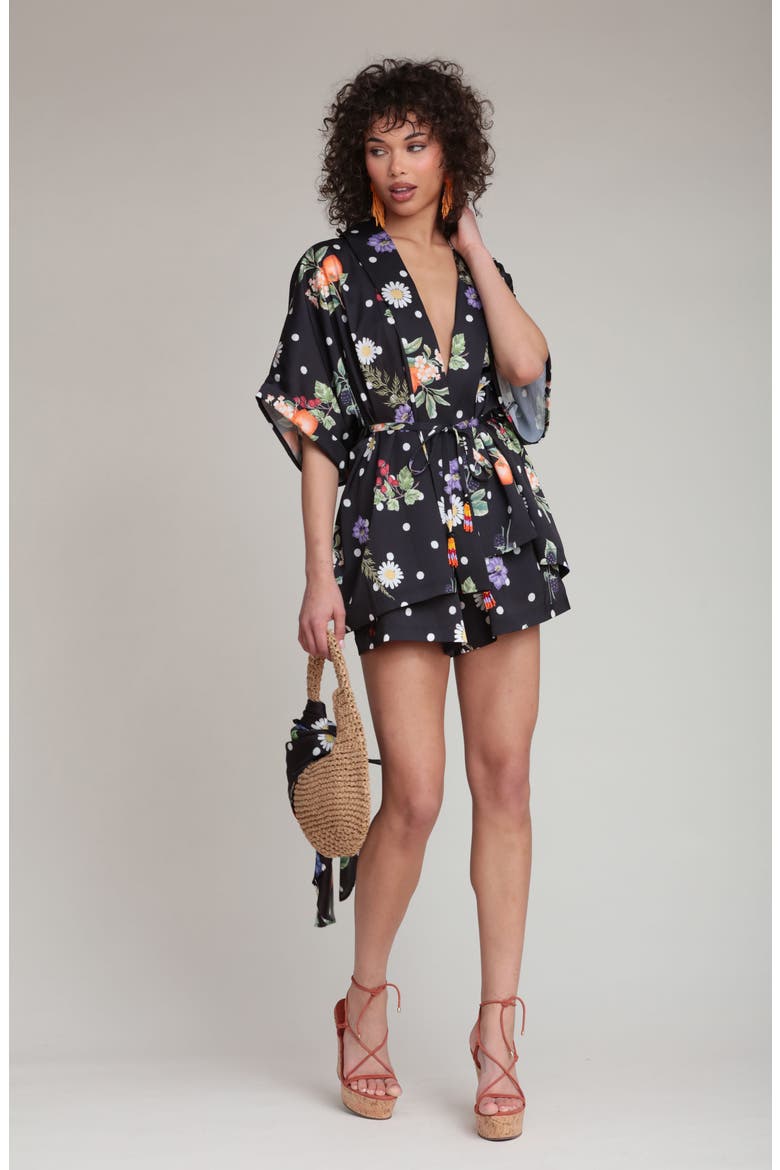Floral Print Drawstring Shorts, Alternate, color, BLACK SCATTERED BOTANICAL