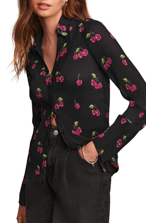 Cherry Print Plissé Shirt
