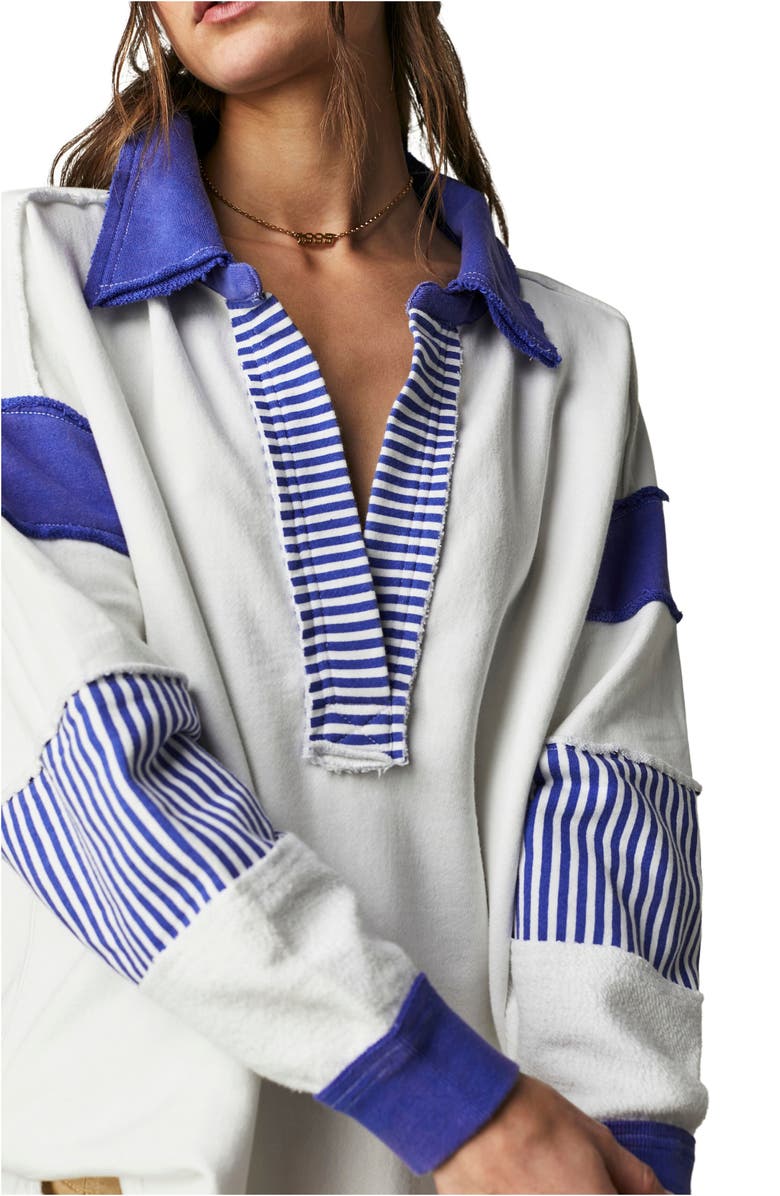 Free People Prep Oversized Polo, Alternate, color, Ivory Combo