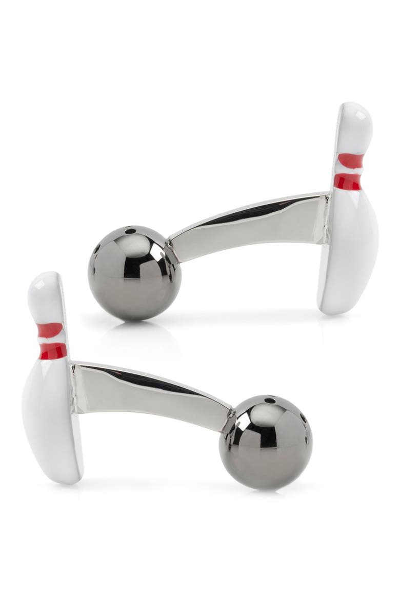 3D Bowling Ball & Pin Cuff Links, Alternate, color, WHITE