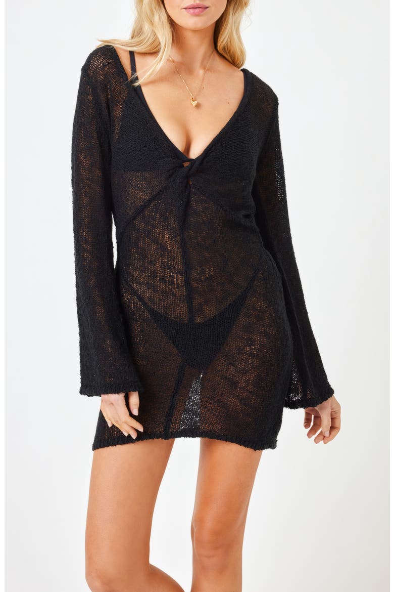 Palisades Long Sleeve Sheer Cover-Up Minidress, Alternate, color, BLACK