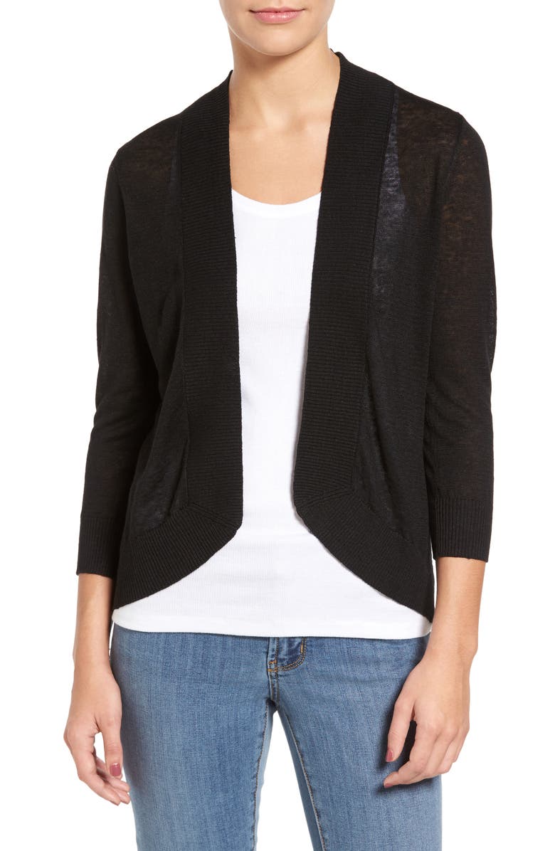 Tommy Bahama Lea Linen Cardigan, Main, color, Black
