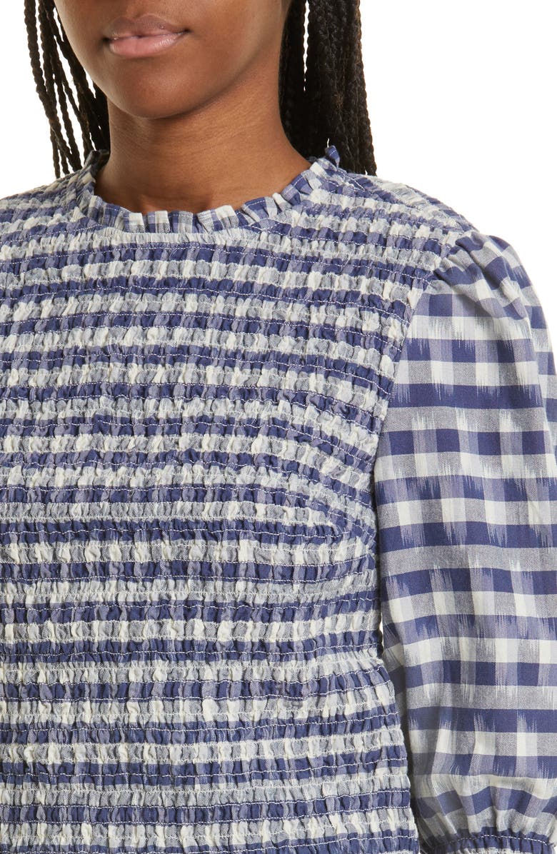 Veronica Beard Kali Smocked Blouse, Alternate, color, Blue Multi