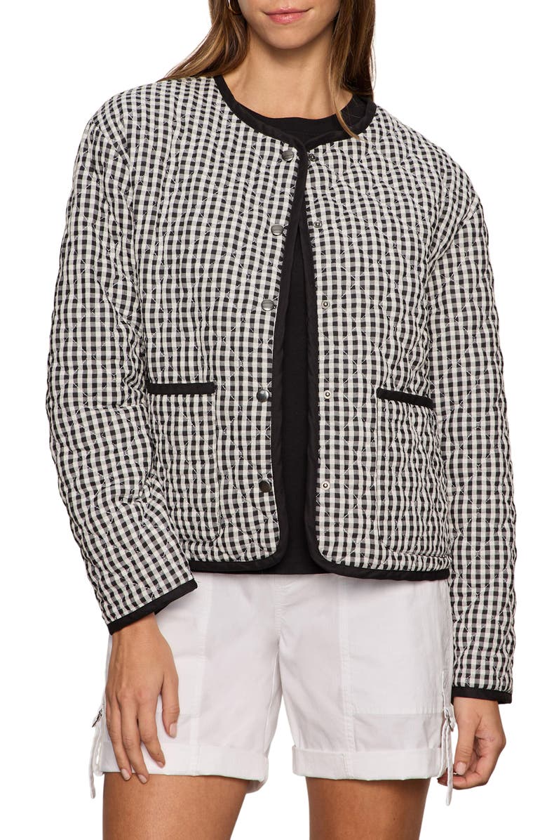 Sanctuary Gingham Quilted Cotton Blend Jacket, Main, color, Black