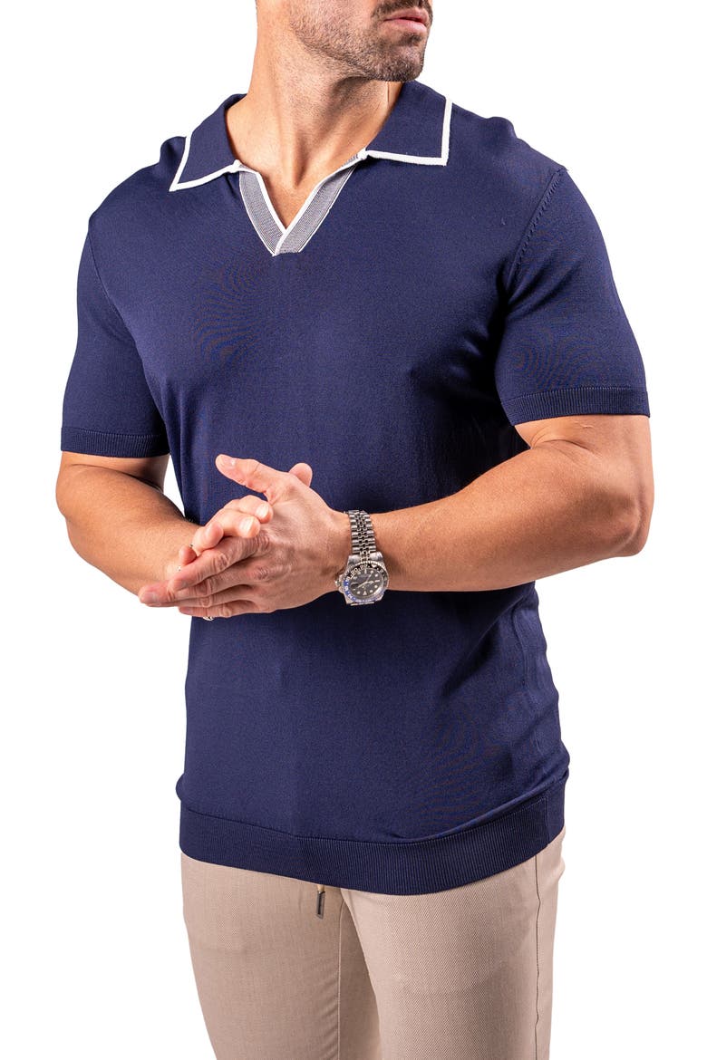 Tipped Johnny Collar Polo, Alternate, color, BLUE
