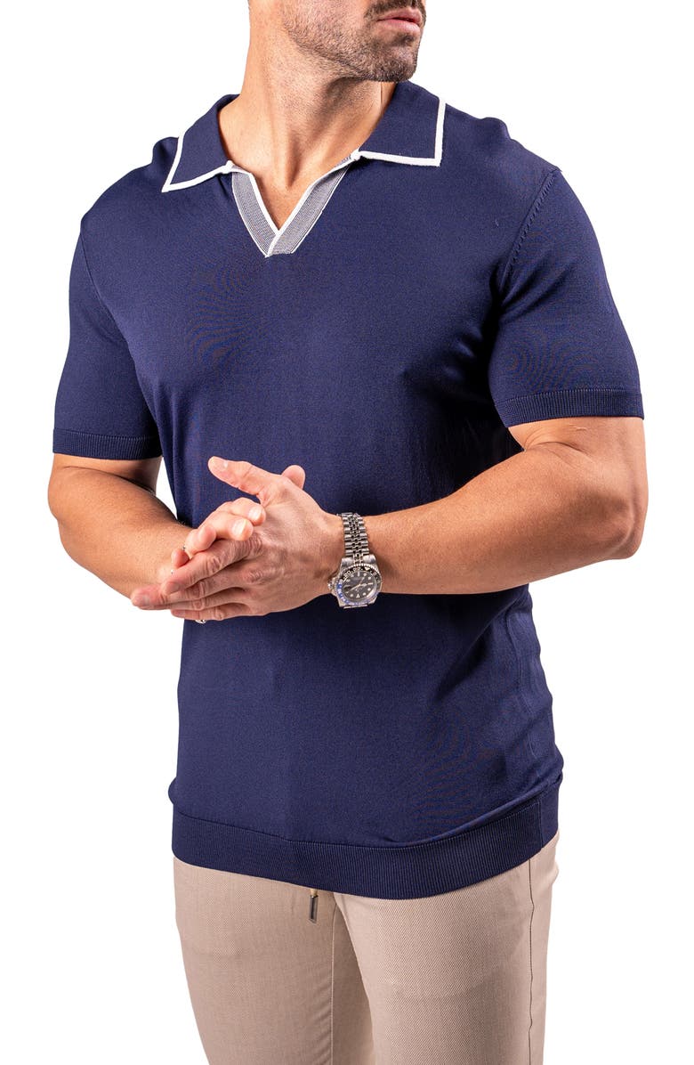 Maceoo Tipped Johnny Collar Polo, Alternate, color, Blue