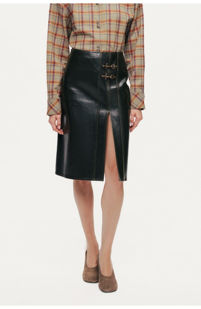 Nocturne Buckle Detail Front-Slit Skirt, Main, color, Dark Green