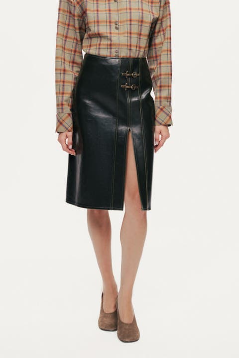 Buckle Detail Front-Slit Skirt