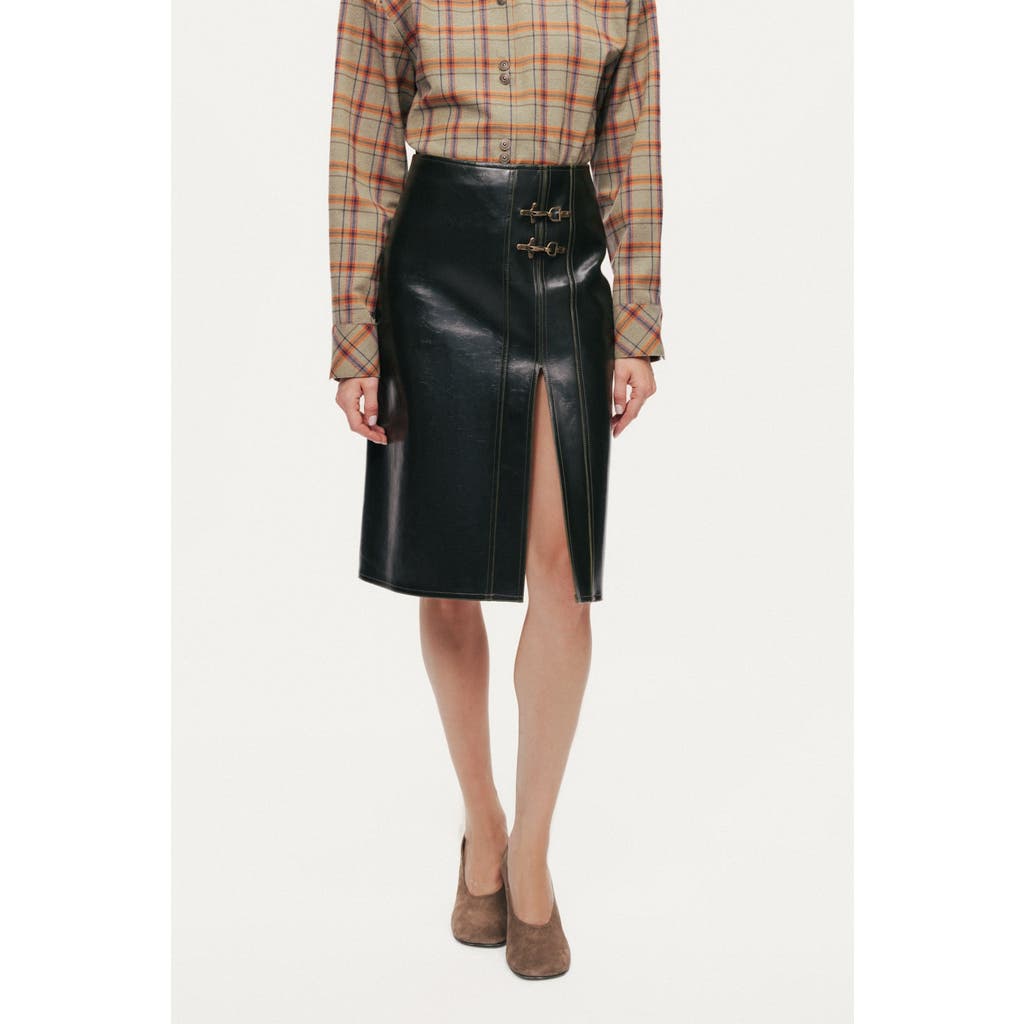 Nocturne Buckle Detail Front-slit Skirt In Green