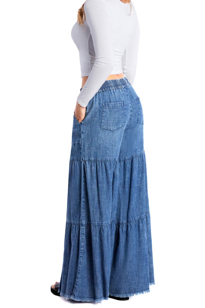 Fancy Cotton Blend Tiered Pants, Alternate, color, URBAN DENIM