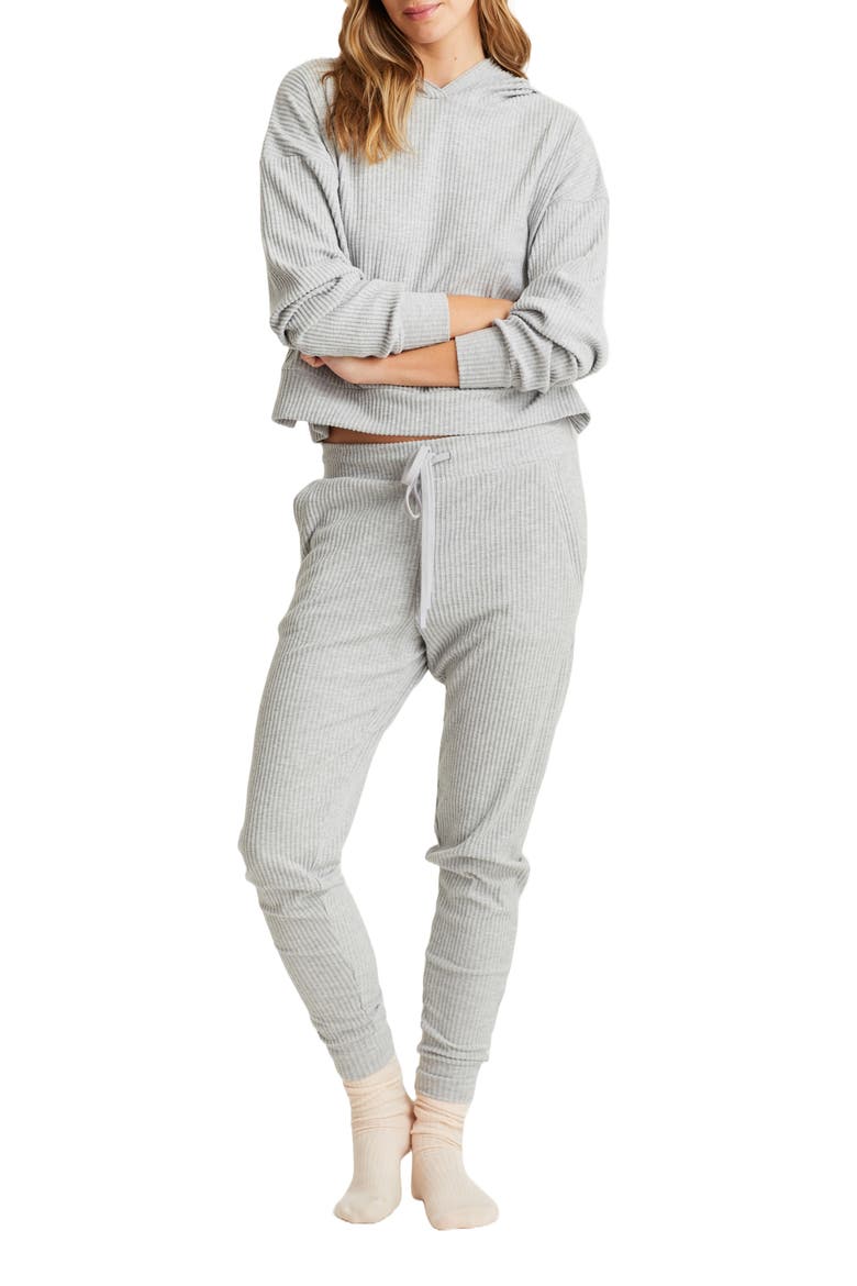 Ribbed Crop Hoodie, Alternate, color, GREY