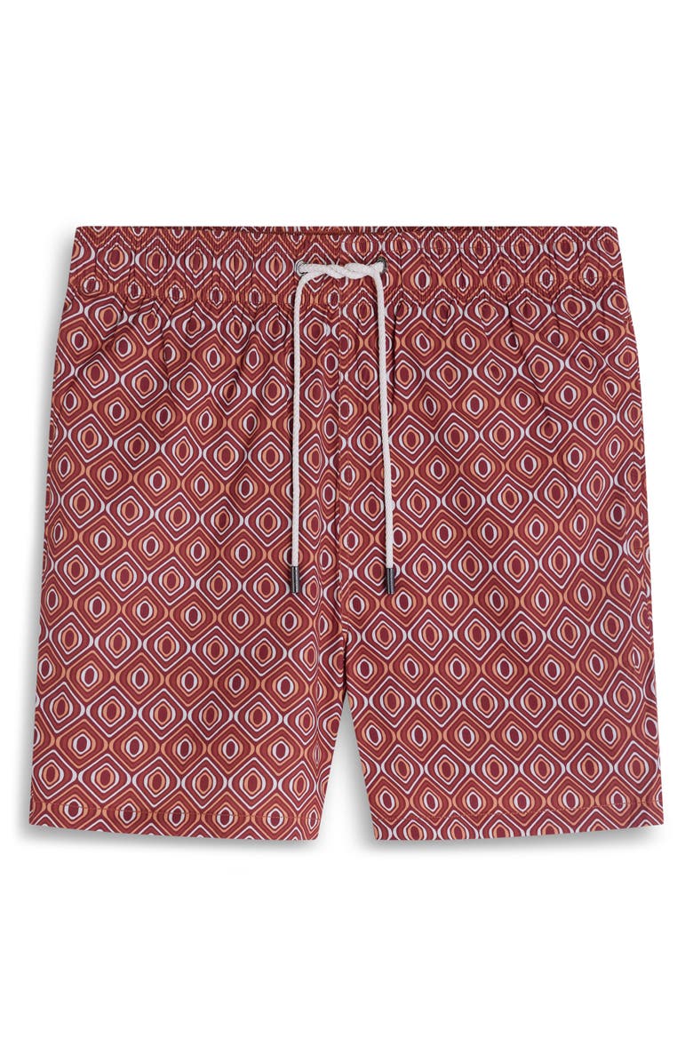 Bugatchi Cruz Print Swim Trunks, Alternate, color, Sienna