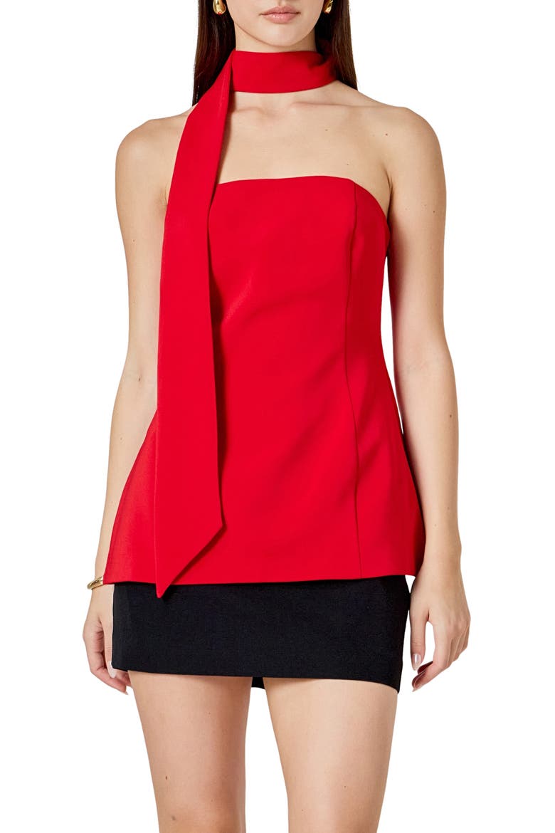 Sleeveless Choker Tie Top, Main, color, RED