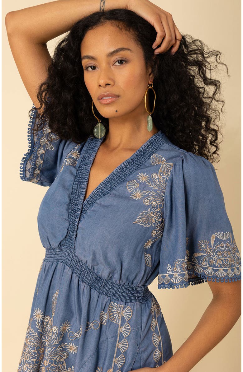 Halebob Elora Embroidered Chambray Dress, Alternate, color,