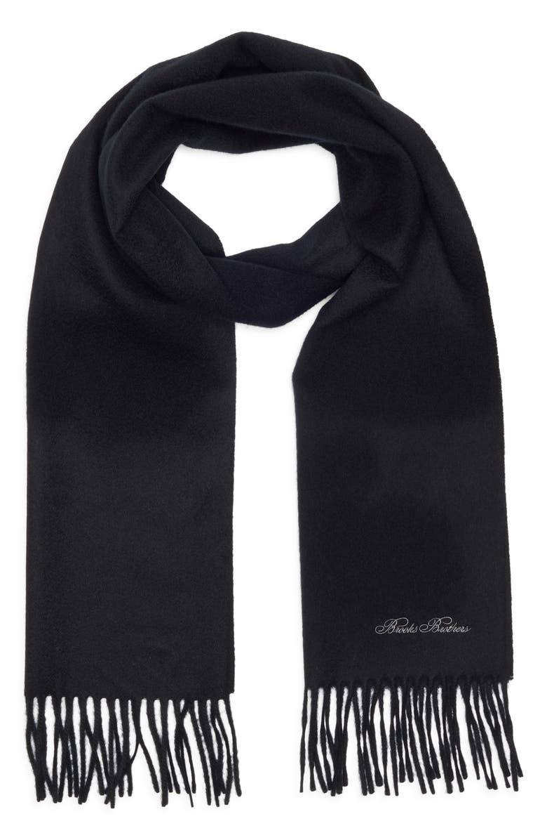 Brooks Brothers Wool & Cashmere Fringed Scarf, Main, color, Black