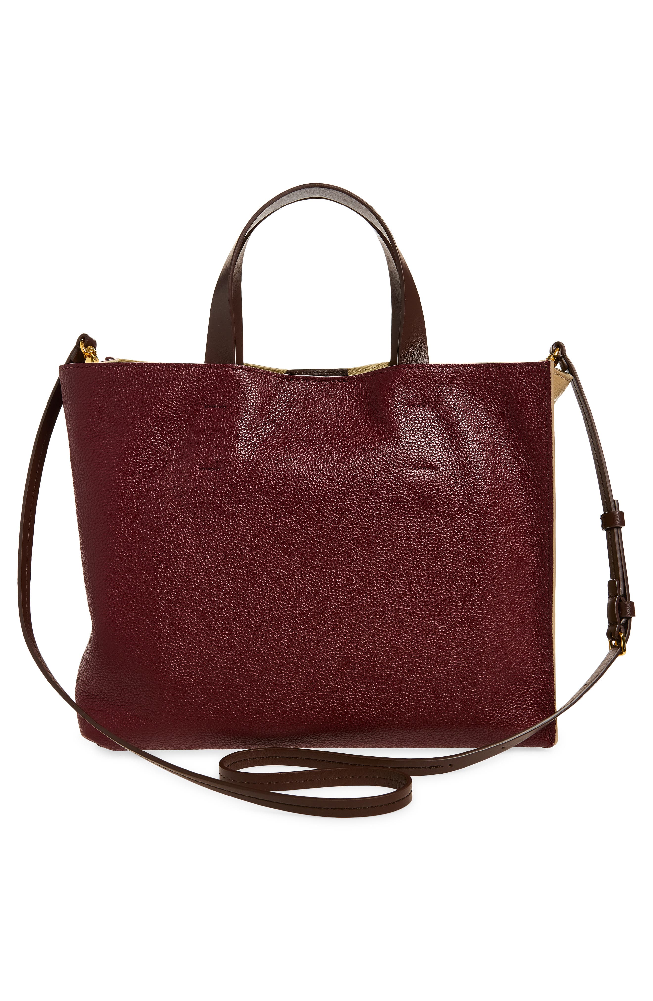 Marni Museo Soft Colorblock Leather East/West Tote, Alternate, color, Moon/ Burgundy/ Coffee