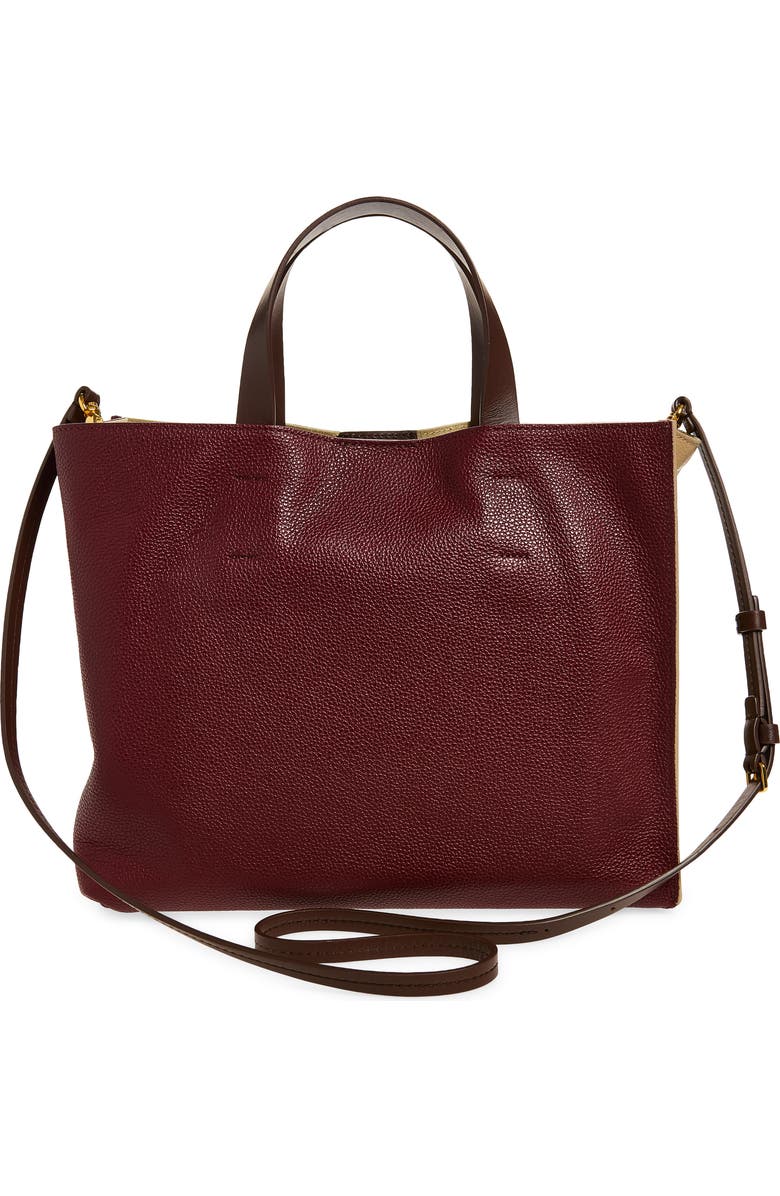 Marni Museo Soft Colorblock Leather East/West Tote, Alternate, color, Moon/ Burgundy/ Coffee