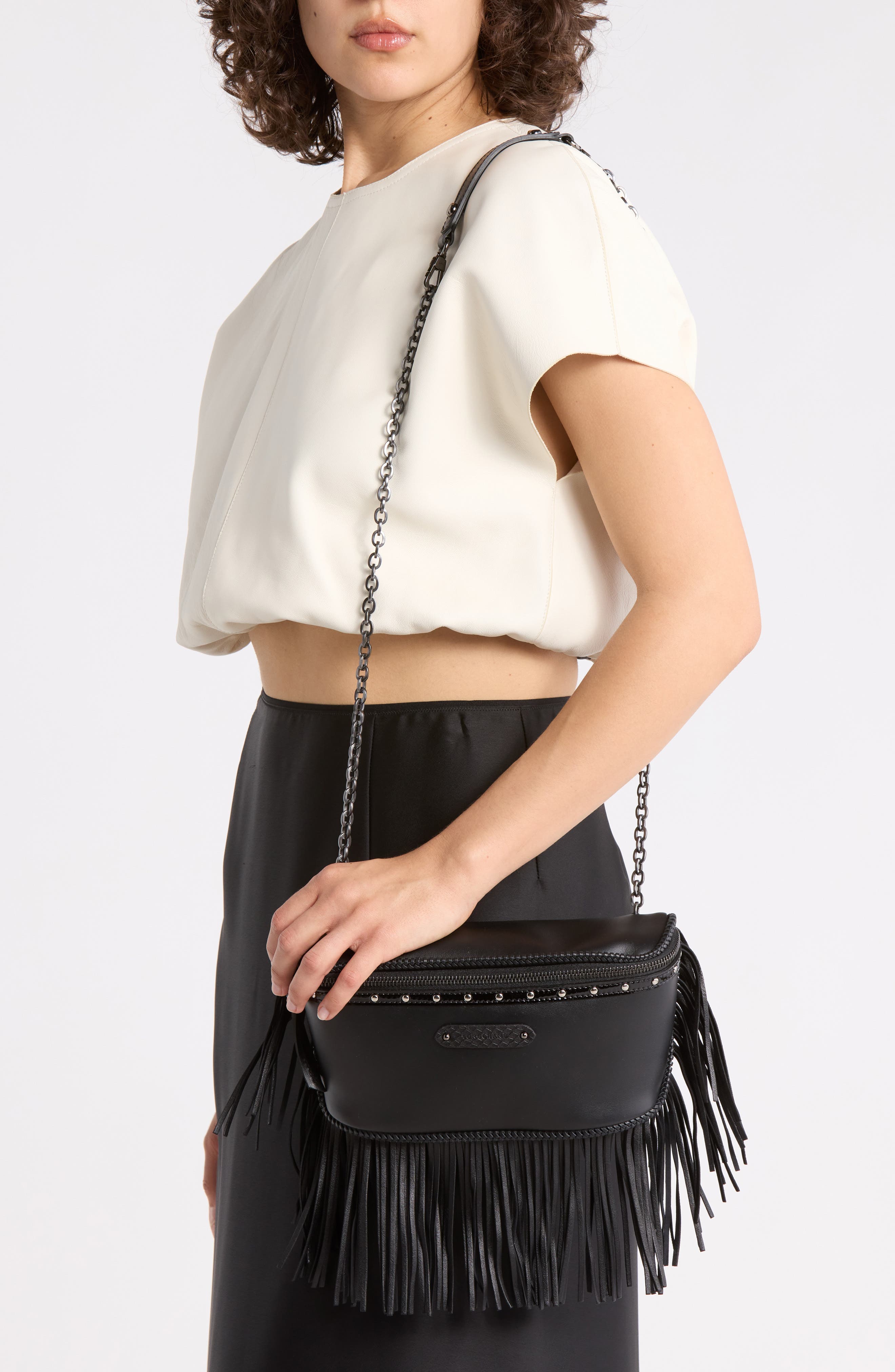 Longchamp Amazone Leather Belt Bag, Alternate, color, Black