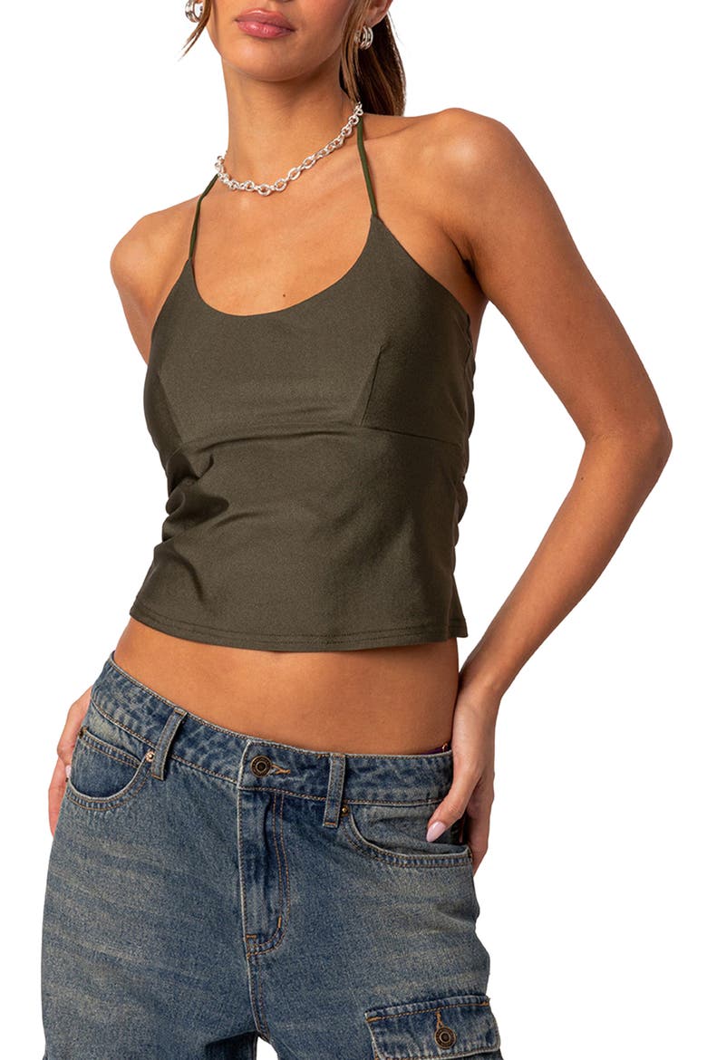 Sara Crop Halter Top, Main, color, OLIVE