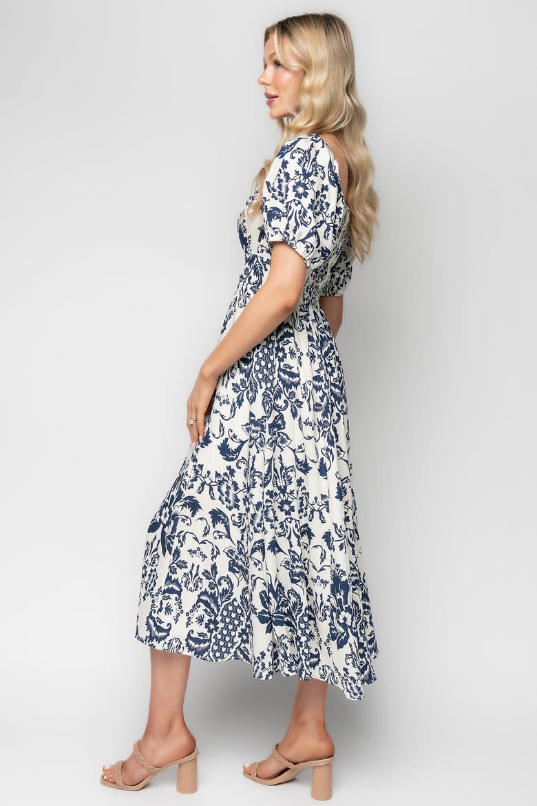 Charlotte Midi Dress, Alternate, color, Ivory + Dark Blue