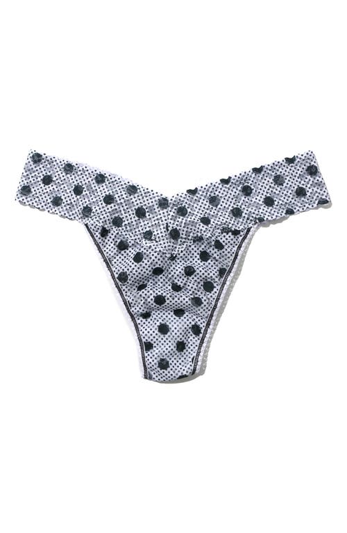 Hanky Panky Petite Size Printed Signature Lace Thong In Pinpoint White