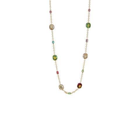 Multi Colored Square Stone Link Necklace