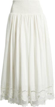 Treasure & Bond Embroidered Eyelet Cotton Smocked Waist Skirt