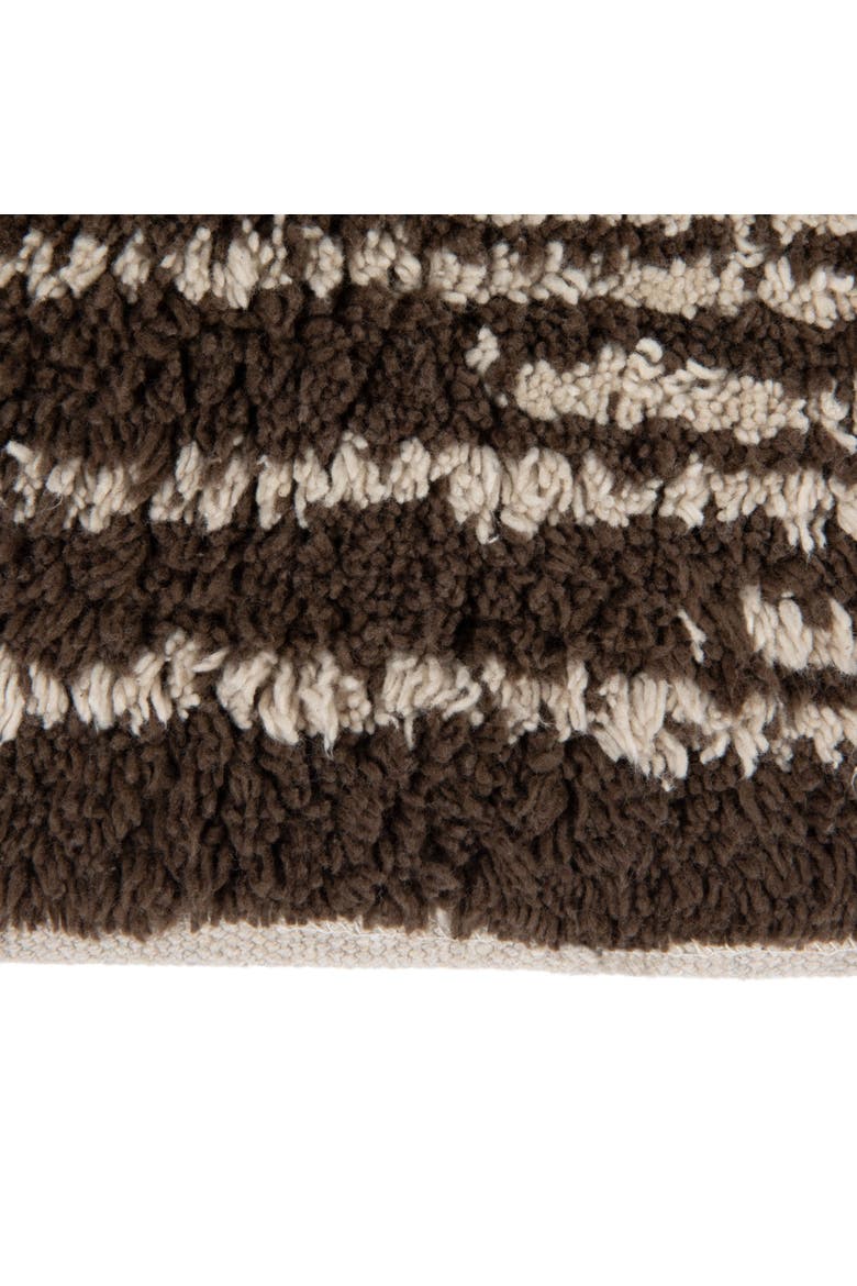 Modern Oval Cotton Tufted Rug with Woven Line Design, Brown and Ivory, Alternate, color, Brown