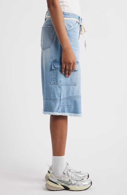 Ptcl Cascade Drawstring Cargo Denim Bermuda Shorts In Light Indigo