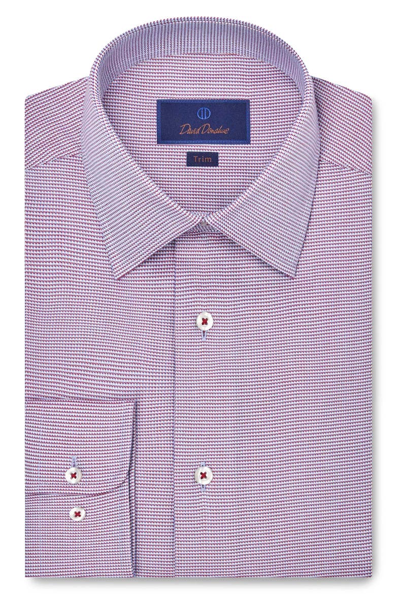 Trim Fit Dobby Micro Check Cotton Dress Shirt, Main, color, MERLOT/ SKY