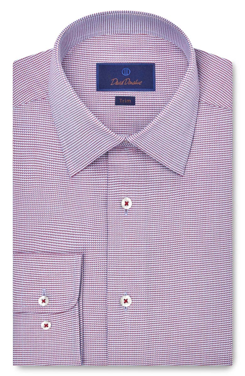 David Donahue Trim Fit Dobby Micro Check Cotton Dress Shirt, Main, color, Merlot/ Sky