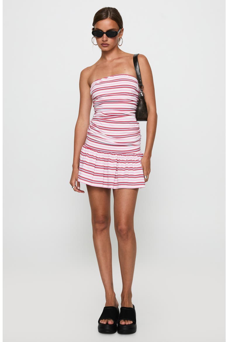 Juicie Stripe Strapless Drop Waist Stretch Cotton Minidress, Alternate, color, PINK / WHITE STRIPE