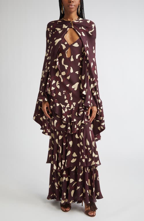 Johanna Ortiz Reinterpretation Heart Print Silk Maxi Dress In Brown
