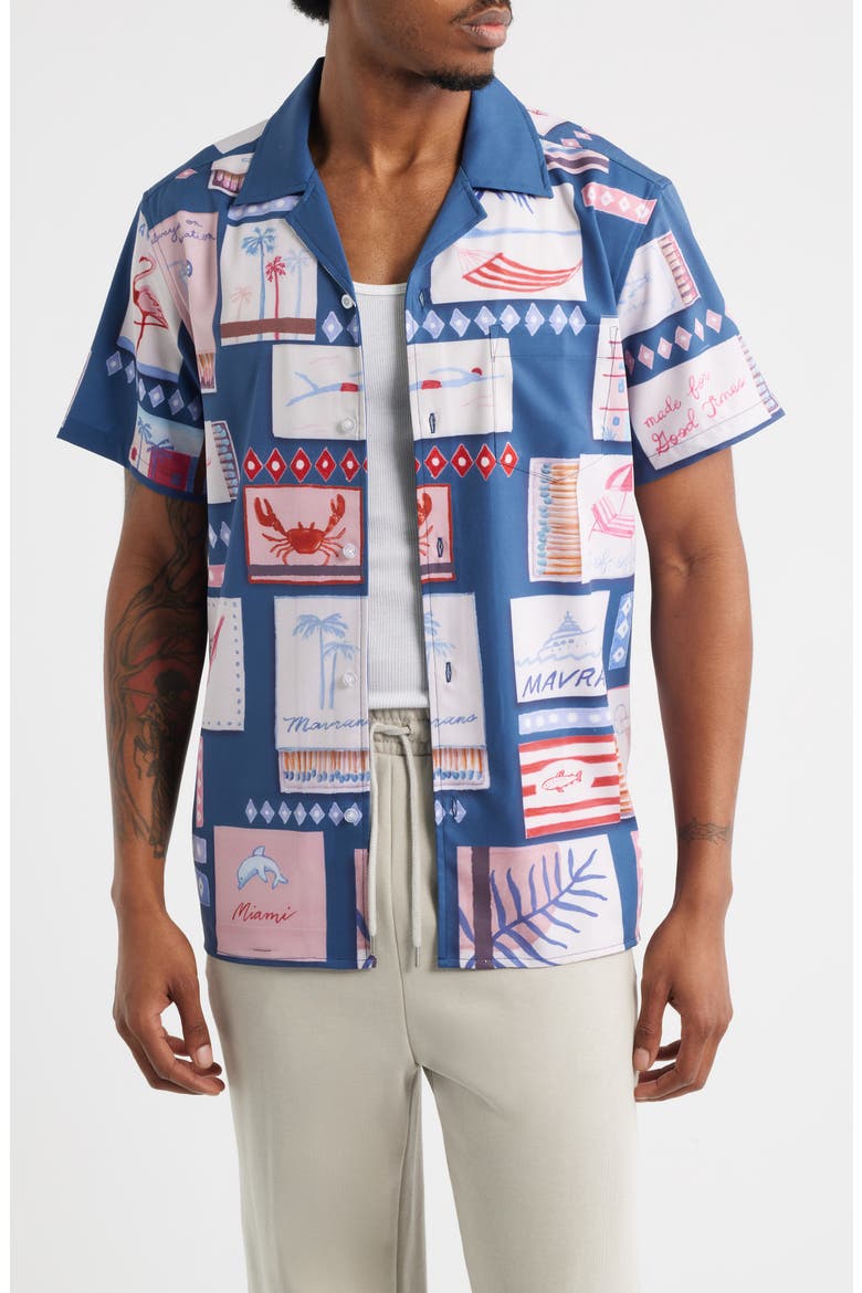 Match Box Graphic Camp Shirt, Main, color, BLUE