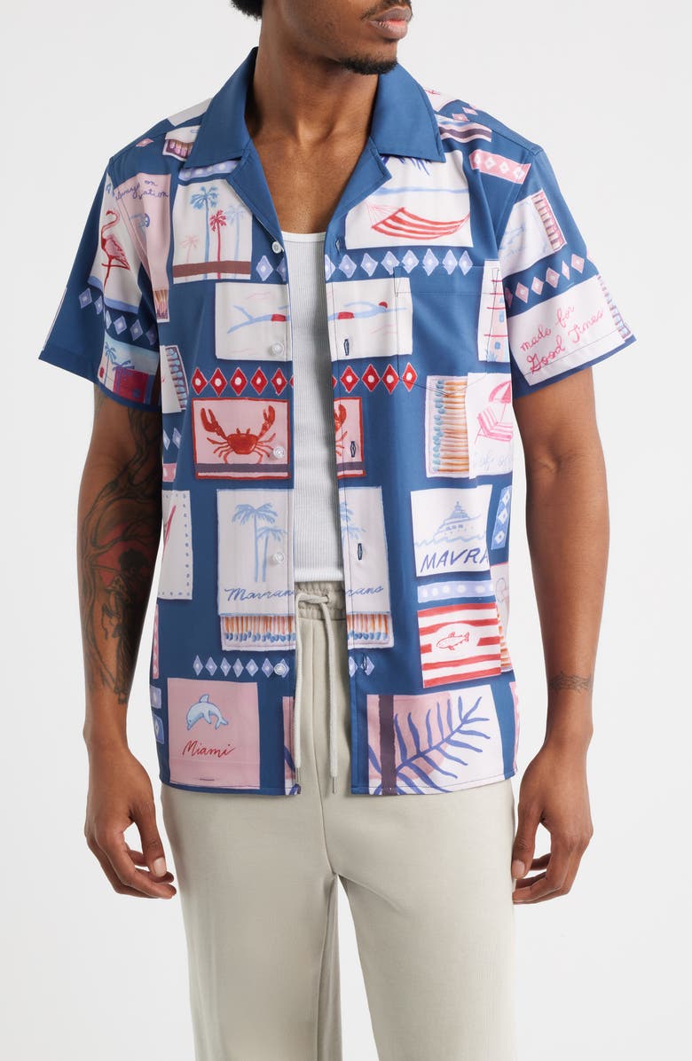 MAVRANS Match Box Graphic Camp Shirt, Main, color, Blue