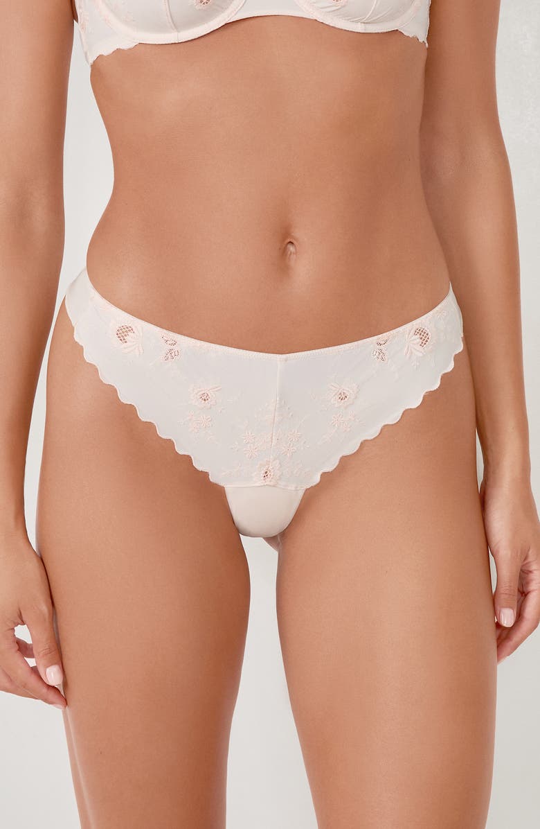 Etam Ravissante Bresilien Ravis Embroidered Thong, Main, color, Pink